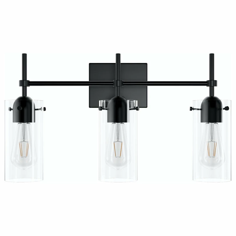 Aiwen Concise Modern Geometric Cylinder Glass Shade Vanity Light, 3-Light 1 Aiwen Concise Modern Geometric Cylinder Glass Shade Vanity Light, 3-Light