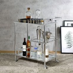 Acme Furniture Splinter Serving Cart, Clear Glass And Chrome Finish -home bar shop 0101e3420037f1e9 9560 w800 h800 b0 p0