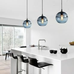 Casamotion Unique Optic Hand Blown Glass Pendant Lights, Brushed Nickel, Set Of 3, Blue -home bar shop 018106ac0b594d55 5748 w800 h800 b0 p0