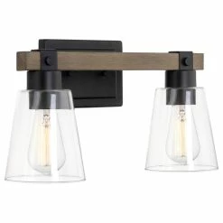 Kira Home Asher 16" Farmhouse / Bathroom Light, Funnel Glass Shades, Smoked