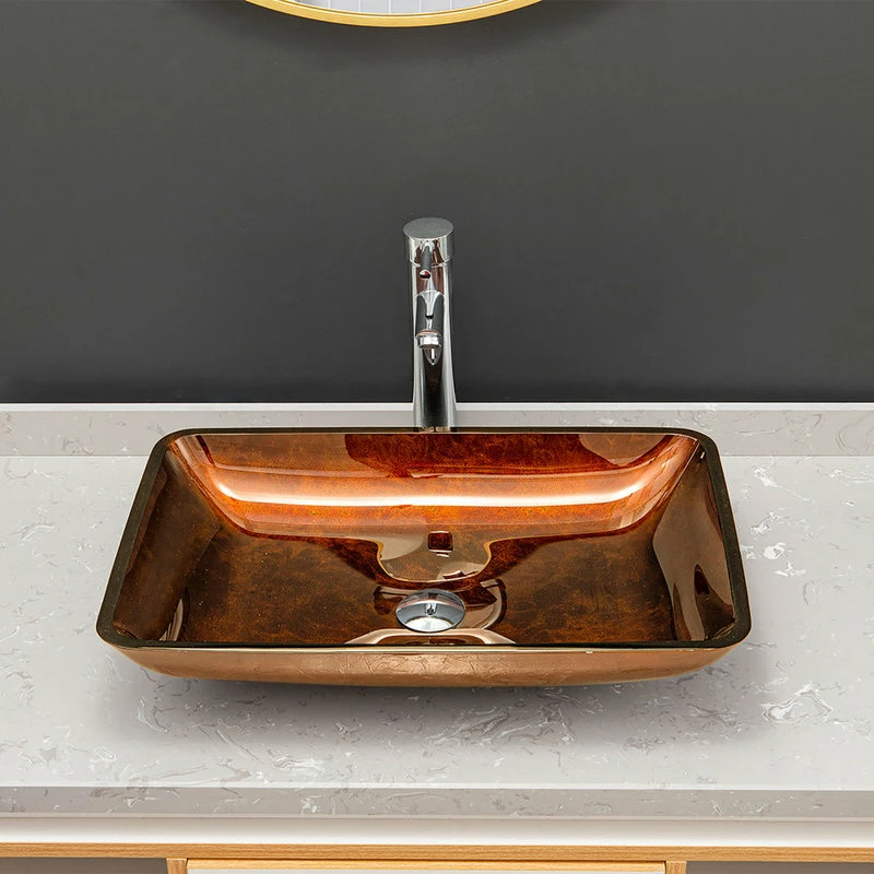 Vinnova Glass Rectangular Vessel Bathroom Sink Without Faucet, Reddish Brown 10 Vinnova Glass Rectangular Vessel Bathroom Sink Without Faucet, Reddish Brown - Image 10