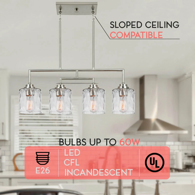 Kira Home Monroe 28" Island Light, Free Swinging Center Arm, Hammered Glass 6 Kira Home Monroe 28" Island Light, Free Swinging Center Arm, Hammered Glass - Image 6