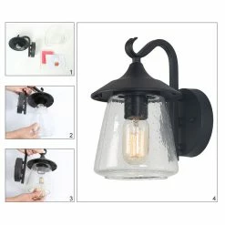 LNC Lighting LNC 1-Light Traditional Matte Black Bell Seeded Glass Outdoor Wall Lights -home bar shop 039187c80ee73690 3158 w800 h800 b1 p0