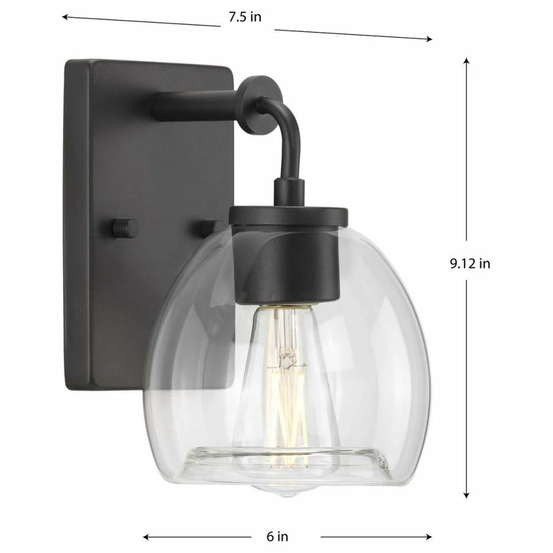 Progress Lighting Caisson 1-Light Graphite Clear Glass Urban Industrial Bath Vanity Light 4 Progress Lighting Caisson 1-Light Graphite Clear Glass Urban Industrial Bath Vanity Light - Image 4