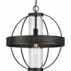 Progress Lighting Terrace 1-Light Matte Black Seeded Glass Global Outdoor Hanging Light