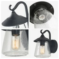 LNC Lighting LNC 1-Light Traditional Matte Black Bell Seeded Glass Outdoor Wall Lights -home bar shop 055168c00ee73689 3158 w800 h800 b1 p0