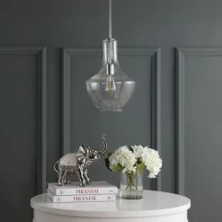 JONATHAN Y Watts 10.5" Glass, Metal LED Pendant, Chrome/Clear, Width: 10.5" -home bar shop 0551fd520f7630f5 1395 w800 h800 b0 p0