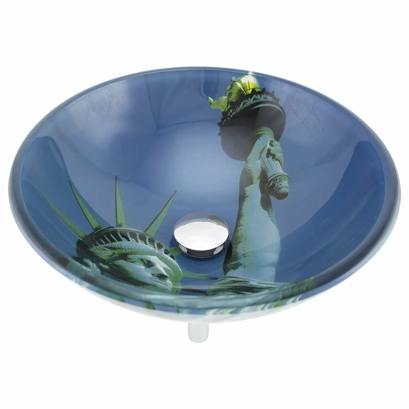 Renovators Supply Manufacturing Liberty Tempered Glass Vessel Sink With Drain, Blue Double-Layer Round Bowl Sink 3 Renovators Supply Manufacturing Liberty Tempered Glass Vessel Sink With Drain, Blue Double-Layer Round Bowl Sink - Image 3