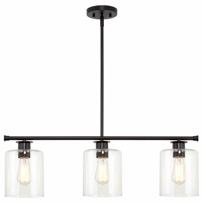 Kira Home Sloane 31" Farmhouse Island Light, Glass Cylinder Shades, Adjustable 1 Kira Home Sloane 31" Farmhouse Island Light, Glass Cylinder Shades, Adjustable