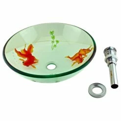 Renovators Supply Manufacturing Tempered Glass Vessel Sink Koi Fish With Drain