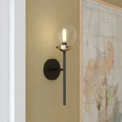 Vaxcel Orbit Brass/Oil Rubbed Bronze Industrial MCM Wall Sconce, Glass Globe, 16"H -home bar shop 0691ddc30166df36 5609 w800 h800 b0 p0