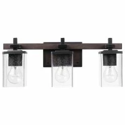 Globe Electric 3-Light Matte Black Vanity Light With Seeded Glass Shades