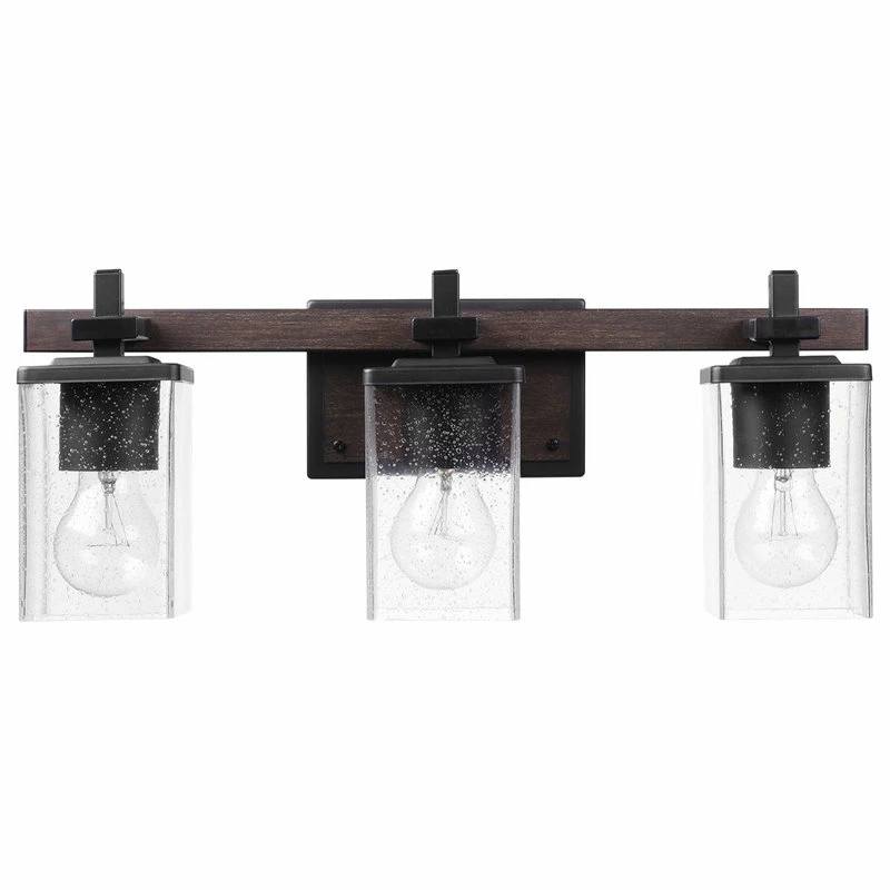 Globe Electric 3-Light Matte Black Vanity Light With Seeded Glass Shades 1 Globe Electric 3-Light Matte Black Vanity Light With Seeded Glass Shades