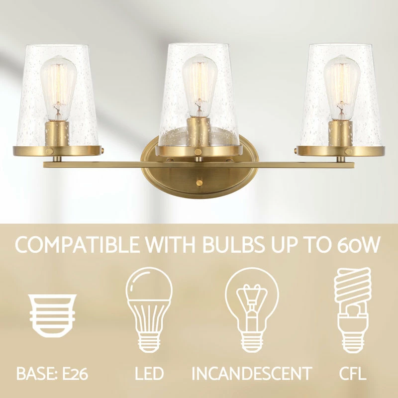 Kira Home Trinity 24" Bathroom Light, Light Fixtures, Cone, Funnel Glass Shades 6 Kira Home Trinity 24" Bathroom Light, Light Fixtures, Cone, Funnel Glass Shades - Image 6