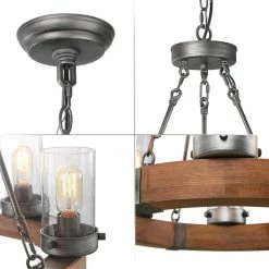 LNC Lighting LNC 6-Light Farmhouse Wagon Wheel Wood And Seeded Glass Shade Chandelier -home bar shop 07e126be034d27ba 9929 w800 h800 b1 p0