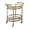 Benzara, Woodland Imprts, The Urban Port Oval Metal Serving Cart, Clear Glass And Gold