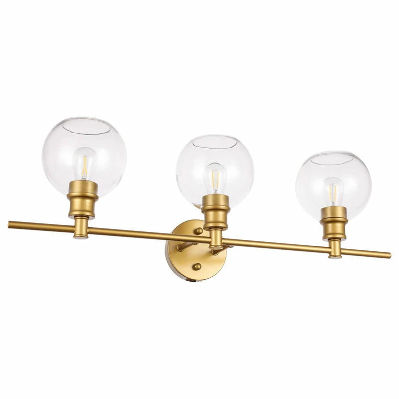 Elegant Furniture & Lighting Brass Finish And Clear Glass 3-Light Wall Sconce, Brass, Clear 4 Elegant Furniture & Lighting Brass Finish And Clear Glass 3-Light Wall Sconce, Brass, Clear - Image 4