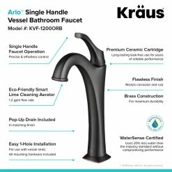 Kraus USA, Inc. Glass Vessel Sink, Bathroom Arlo Faucet, PU Drain, Mounting Ring, Oil Rub Bronze -home bar shop 0b6166e103518cca 9138 w800 h800 b0 p0