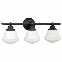 Vaxcel Huntley 1-Light Vanity, Oil Rubbed Bronze, White Milk Glass, 3-Light