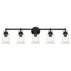 Decor Love Modern Farmhouse Vanity Lighting, Matte Black Frame With 5 Classic Glass Shade