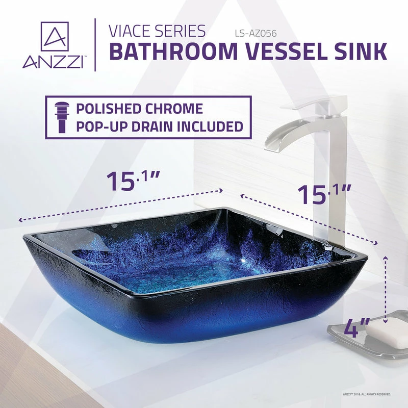 Anzzi Viace Series Deco-Glass Vessel Sink, Blazing Blue 5 Anzzi Viace Series Deco-Glass Vessel Sink, Blazing Blue - Image 5