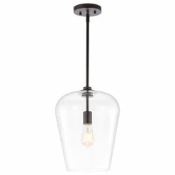 JONATHAN Y Hayes 11.25" 1-Light Iron/Glass LED Pendant, Oil Rubbed Bronze/Clear -home bar shop 0dc107350331a70d 0499 w800 h800 b1 p0