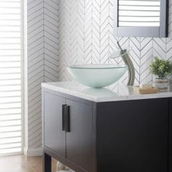 Kraus USA, Inc. Glass Vessel Sink, Bathroom Waterfall Faucet, PU Drain, Mount Ring, Nickel -home bar shop 0ea17a1903518d04 9125 w800 h800 b0 p0