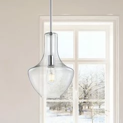 JONATHAN Y Watts 10.5" Glass, Metal LED Pendant, Chrome/Clear, Width: 10.5" -home bar shop 0eb12caf02e031c9 1395 w800 h800 b0 p0