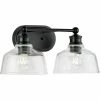 Progress Lighting Singleton 2-Light 17" Matte Black Farmhouse Vanity Light With Clear Glass Shades