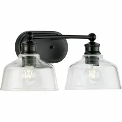 Progress Lighting Singleton 2-Light 17" Matte Black Farmhouse Vanity Light With Clear Glass Shades