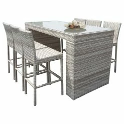 TKClassics TKC Fairmont 7 Piece Glass Top Patio Pub Set In Vanilla Cream