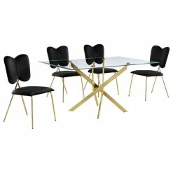 Best Quality Furniture Rectangle 60" X 38" 5pc Clear Glass Dining Set With Black Chairs
