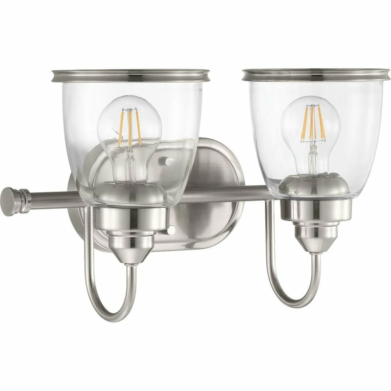 Progress Lighting Saluda Collection 2-Light Brushed Nickel Clear Glass Coastal Bath Vanity Light 4 Progress Lighting Saluda Collection 2-Light Brushed Nickel Clear Glass Coastal Bath Vanity Light - Image 4