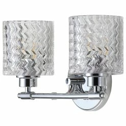 JONATHAN Y Vintage Iron/Chevron Pattern Glass Farmhouse Cottage LED Vanity, 2-Light -home bar shop 10018f2b03cac156 3034 w800 h800 b1 p0