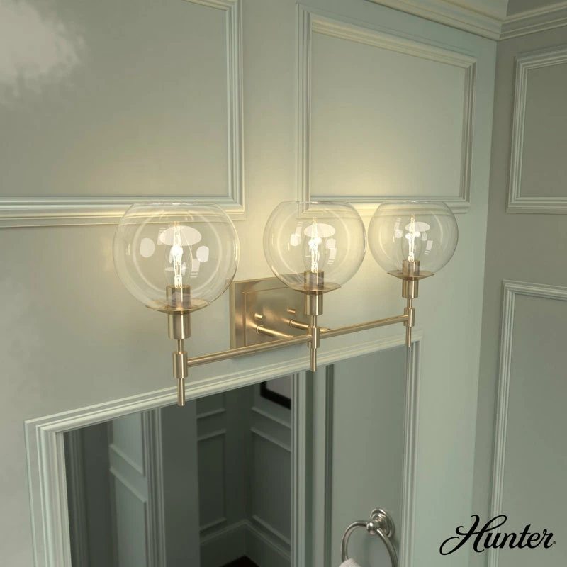 Hunter Fan Company Xidane Alturas Gold, Clear Glass 3 Light Vanity Wall 3 Hunter Fan Company Xidane Alturas Gold, Clear Glass 3 Light Vanity Wall - Image 3