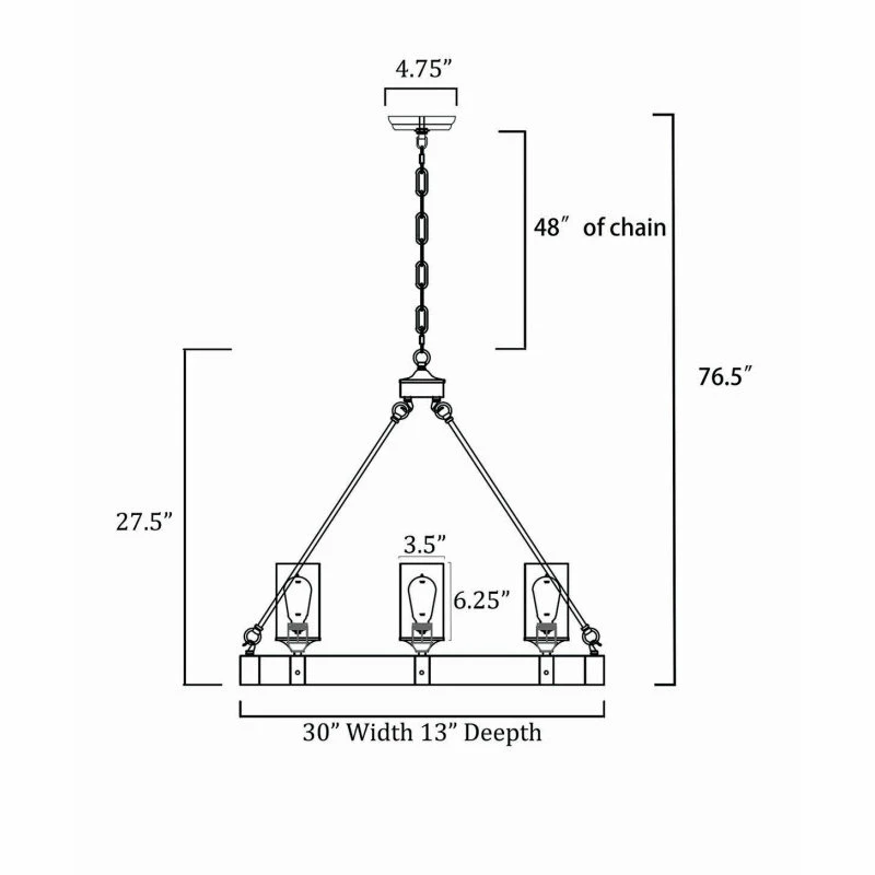 Edvivi Lighting 6-Light Matte Black And Vintage Wood Farmhouse Linear Chandelier Clear Glass 10 Edvivi Lighting 6-Light Matte Black And Vintage Wood Farmhouse Linear Chandelier Clear Glass - Image 10