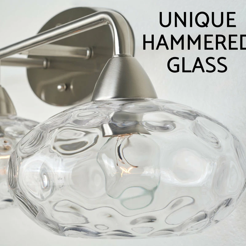 Kira Home Marina 26" Bathroom Light, Hammered Glass Shades, Brushed Nickel 3 Kira Home Marina 26" Bathroom Light, Hammered Glass Shades, Brushed Nickel - Image 3