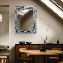 Head West, Inc. Frameless Glass Reeded Simulated Tile Printed Wall Mirror, Black