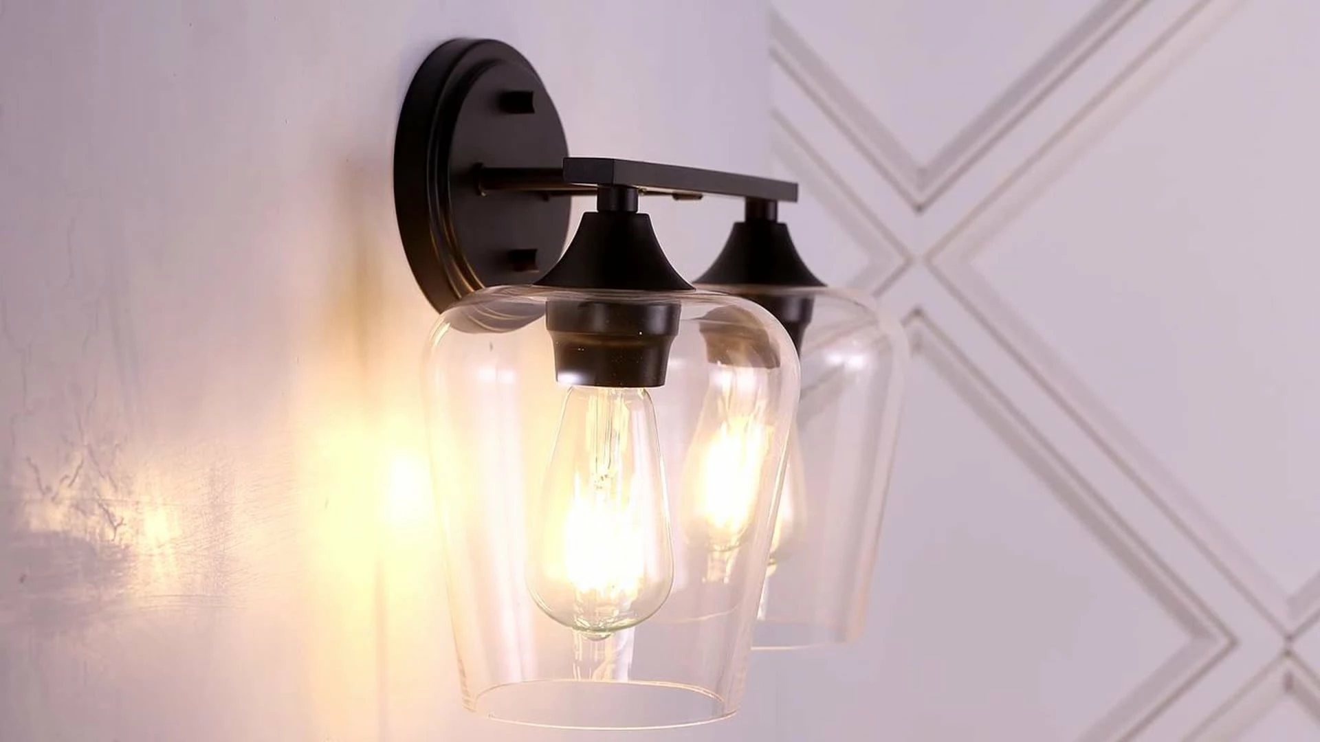 JONATHAN Y Jayne 1-Light Iron/Glass Cottage LED Vanity Light, Oil Bronze, Width: 15.75" 2 JONATHAN Y Jayne 1-Light Iron/Glass Cottage LED Vanity Light, Oil Bronze, Width: 15.75" - Image 2