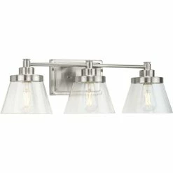 Progress Lighting Hinton 3-Light Brushed Nickel Clear Seeded Glass Bath Vanity Light