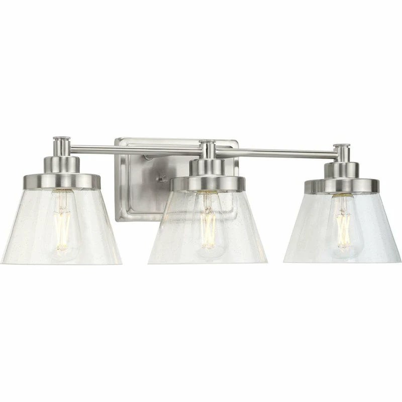 Progress Lighting Hinton 3-Light Brushed Nickel Clear Seeded Glass Bath Vanity Light 1 Progress Lighting Hinton 3-Light Brushed Nickel Clear Seeded Glass Bath Vanity Light