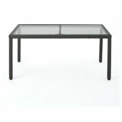 GDFStudio GDF Studio San Simeon Outdoor Wicker Rectangular Dining Table With Glass Top, Gr -home bar shop 11e19fb001e52629 7692 w800 h800 b1 p0