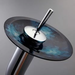 HOMARY Dark Blue Tempered Glass Circular Vessel Sink Waterfall Faucet Set Pop-Up Drain -home bar shop 12512df601937e69 3871 w800 h800 b0 p0