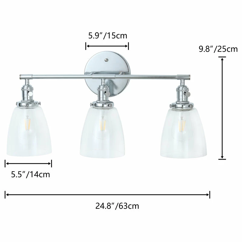 Aiwen 3-Lights Glass Shade Silver Spotless Dome Wall Sconce Vanity Light 7 Aiwen 3-Lights Glass Shade Silver Spotless Dome Wall Sconce Vanity Light - Image 7