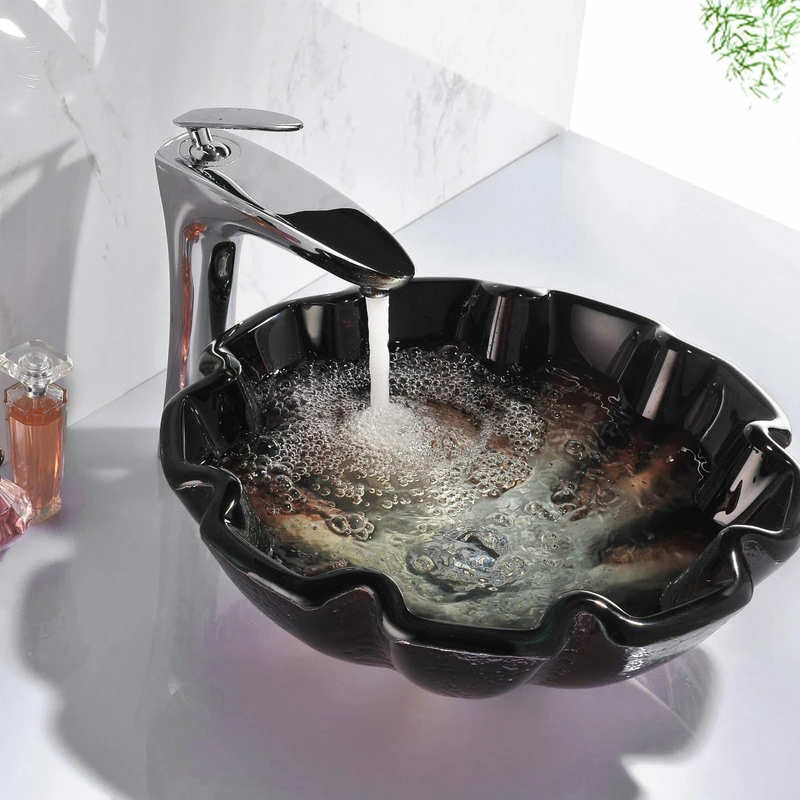 SpaWorld Corp ANZZI Tara Deco-Glass Vessel Sink, Opal Crest 2 SpaWorld Corp ANZZI Tara Deco-Glass Vessel Sink, Opal Crest - Image 2