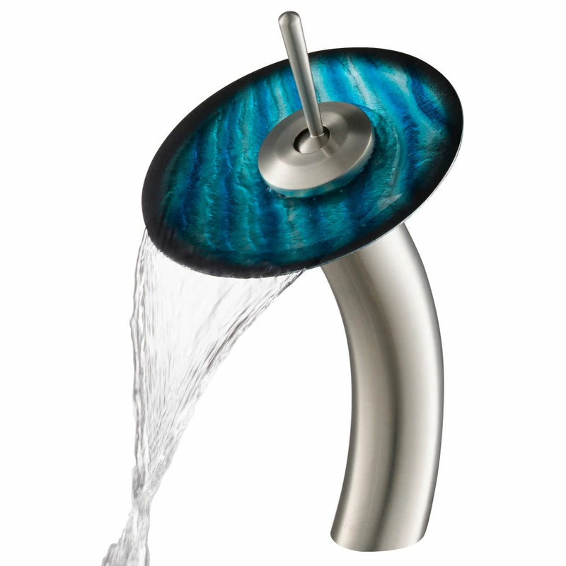 Kraus USA, Inc. Glass Vessel Sink, Bathroom Waterfall Faucet, PU Drain, Mount Ring, Nickel 8 Kraus USA, Inc. Glass Vessel Sink, Bathroom Waterfall Faucet, PU Drain, Mount Ring, Nickel - Image 8