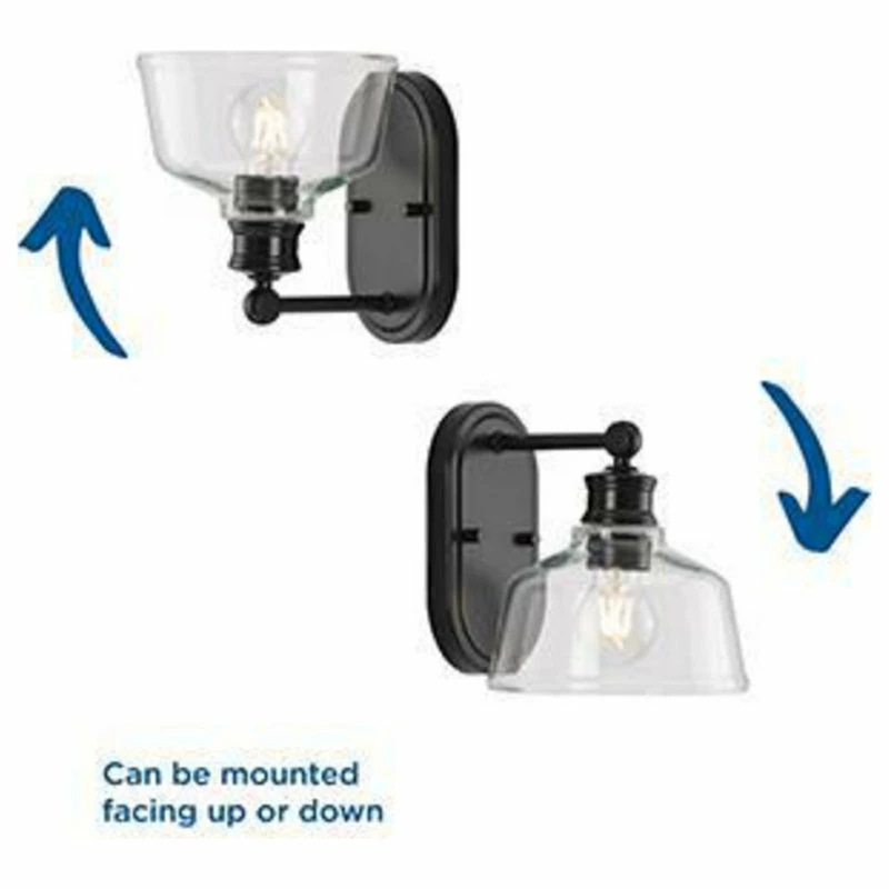 Progress Lighting Singleton 1-Light 7.62" Matte Black Farmhouse Vanity Light, Clear Glass Shade 6 Progress Lighting Singleton 1-Light 7.62" Matte Black Farmhouse Vanity Light, Clear Glass Shade - Image 6