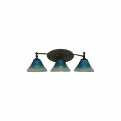 Toltec Lighting Capri 3 Light Bath Bar In Dark Granite, 7" Teal Crystal Glass