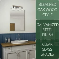 Kira Home Asher 23" Farmhouse / Bathroom Light, Conic Glass Shades, Bleached Oak -home bar shop 1351f4dd025e69bb 8460 w800 h800 b0 p0