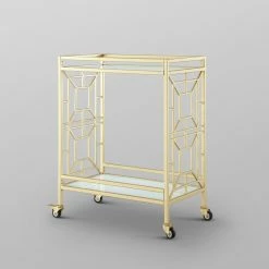 Inspired Home Ambrocio Bar Cart, Casters/2 Locking, Glass Shelves, Gold/White -home bar shop 153123f30e9f6c8e 6555 w800 h800 b0 p0